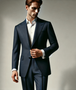 Navy blue color two piece suit for men