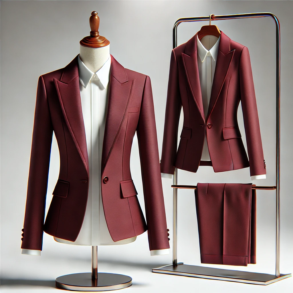 womens burgundy suit – client look