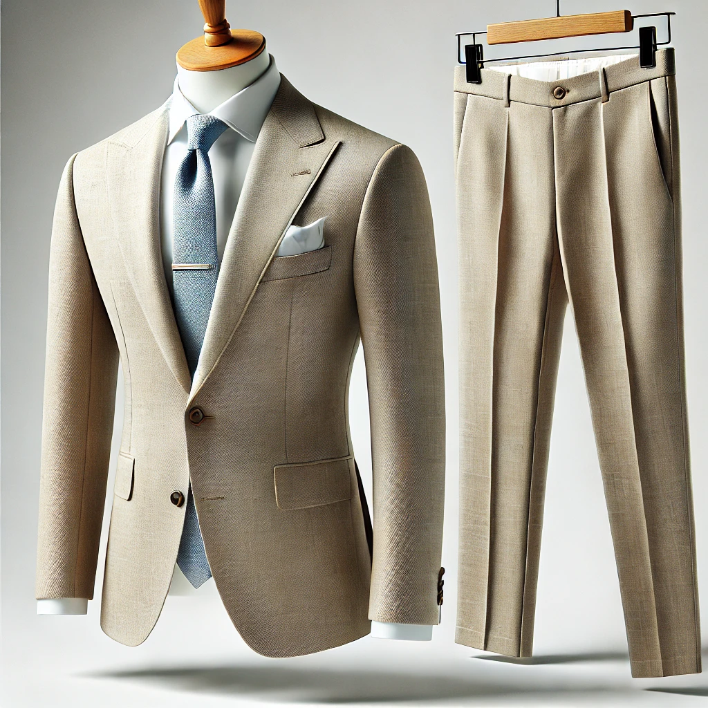 beige two piece suit for men