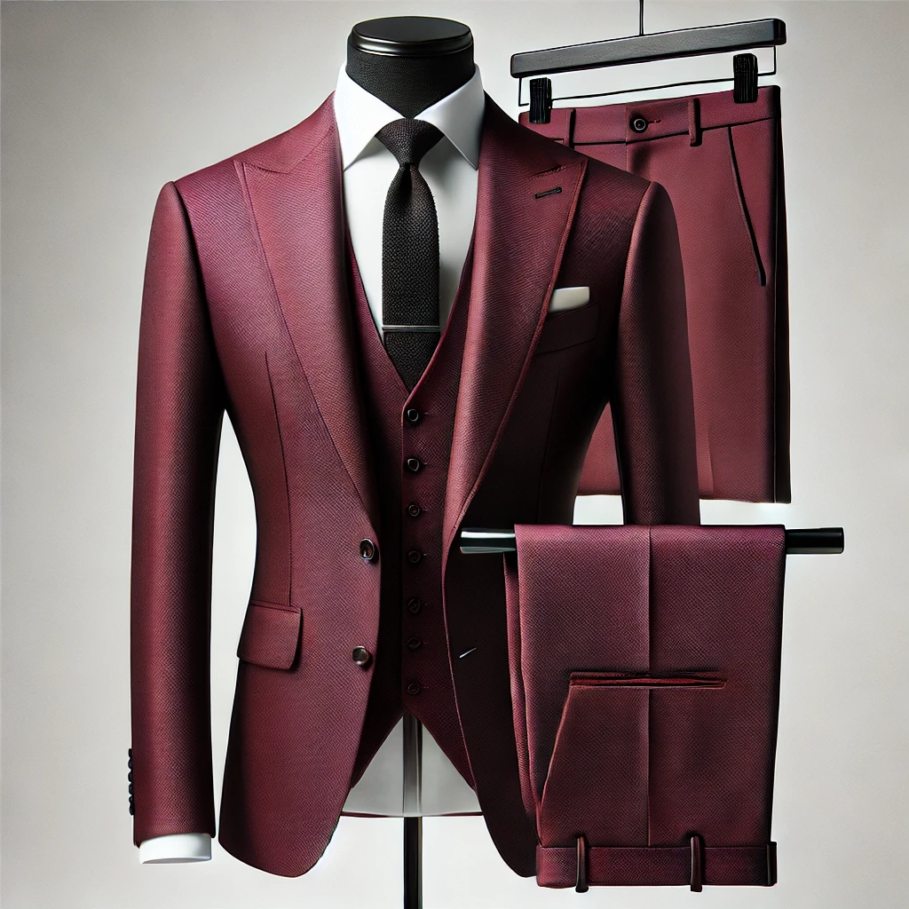 burgundy three piece suits