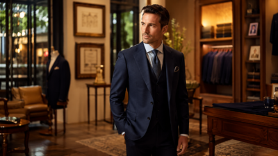 Elegant man wearing a luxury bespoke suit inside a premium tailoring studio in Thailand