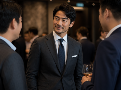 33-year-old Asian entrepreneur during a professional networking event