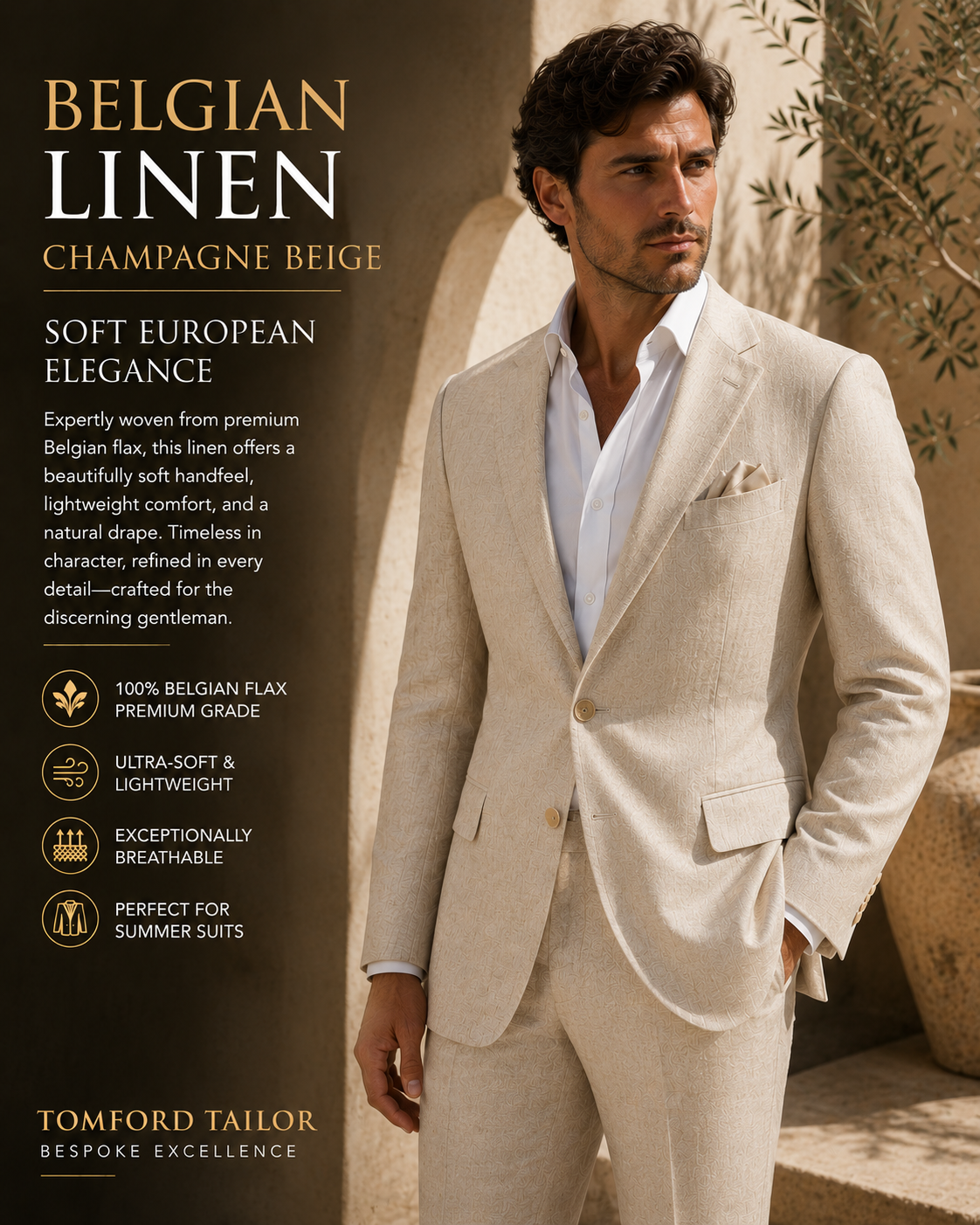 Belgian Linen Champagne Beige Premium Linen Suit