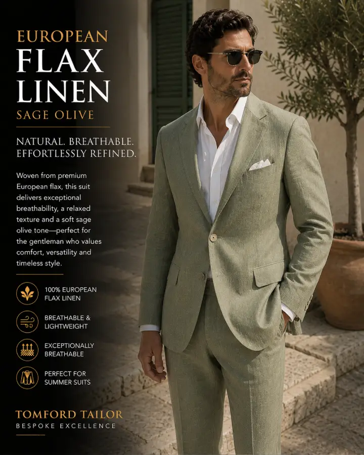 European Flax Linen Sage Olive Premium Linen Suit