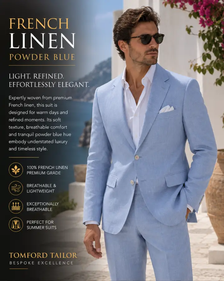 French Linen Powder Blue Premium Linen Suit