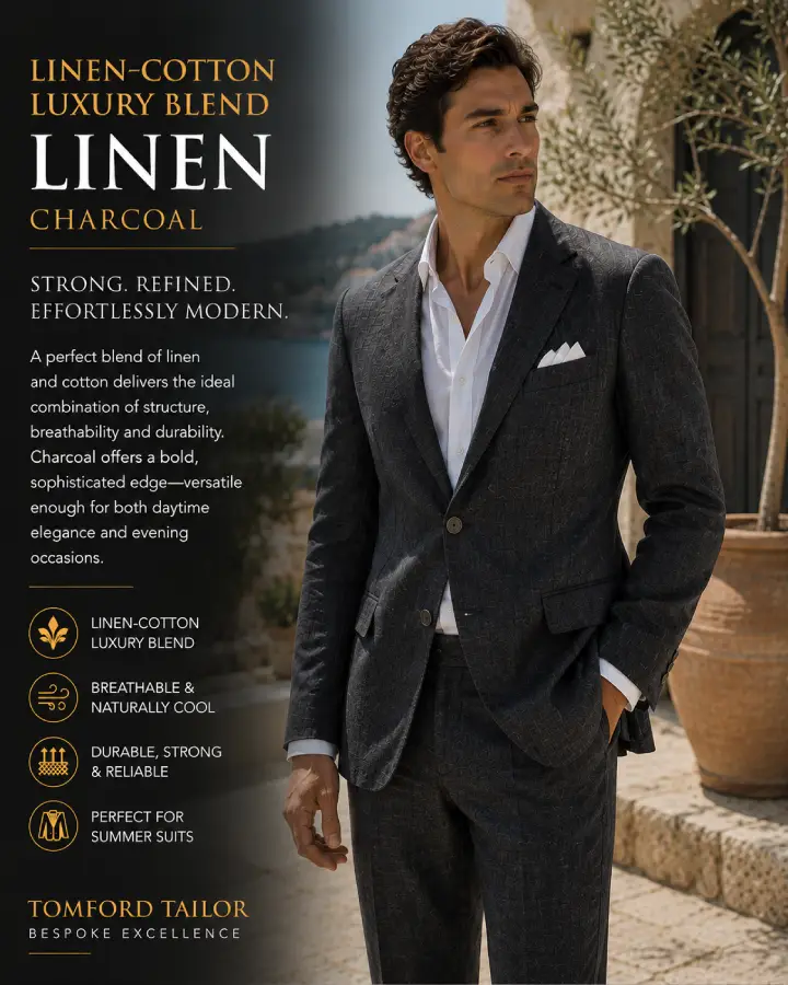 Linen Cotton Luxury Blend Charcoal Premium Linen Suit