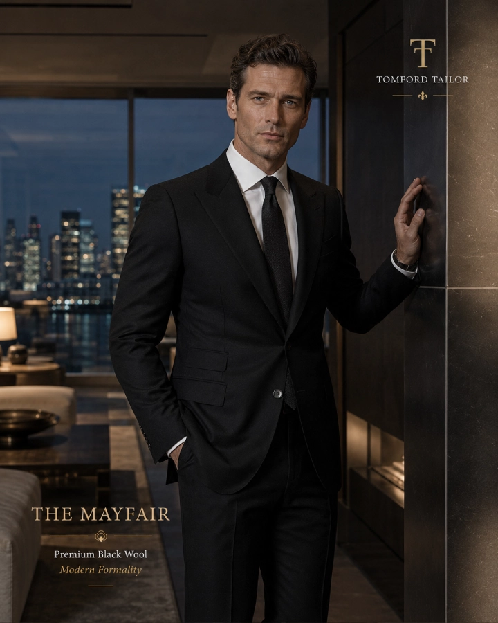 The Mayfair Premium Black Wool Suit