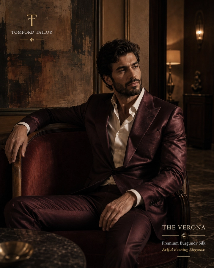 The Verona Premium Burgundy Silk Suit