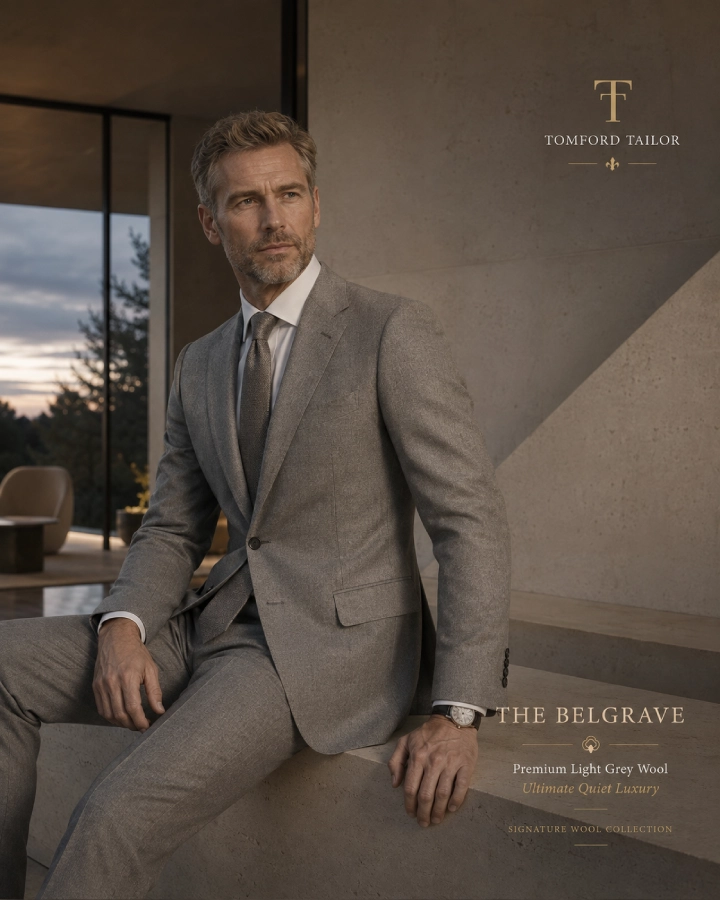 The Belgrave Premium Light Grey Wool Suit