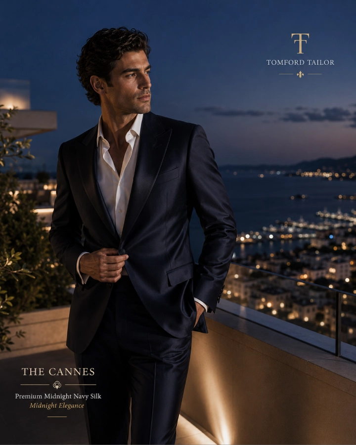 The Cannes Premium Midnight Navy Silk Suit