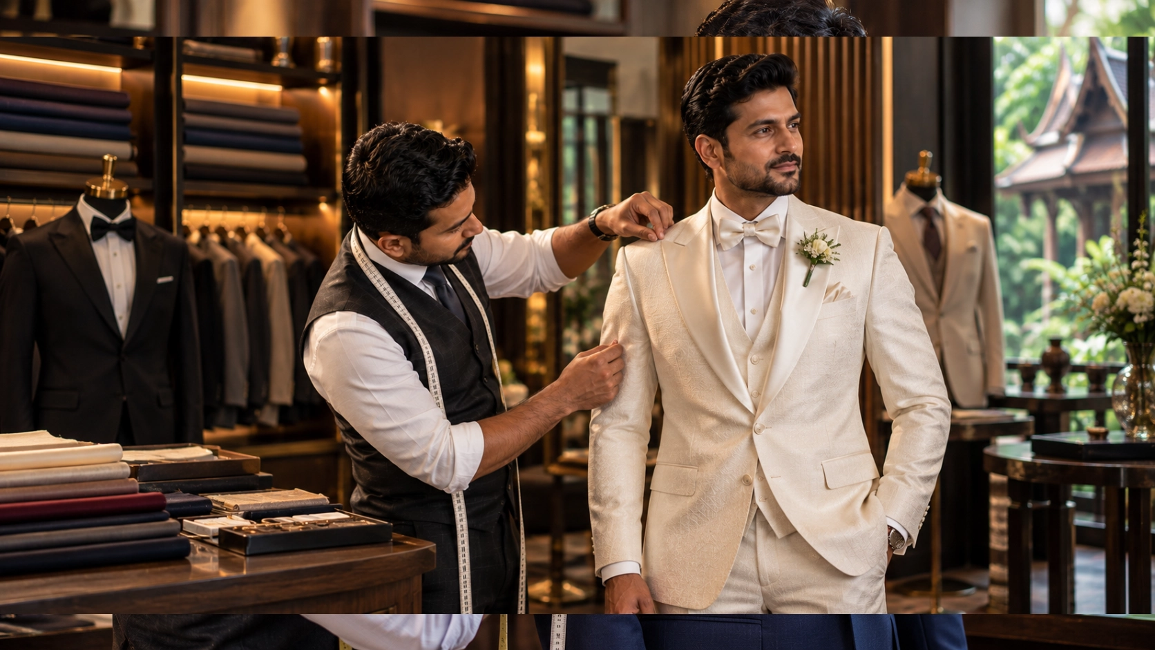 Refined wedding suit tailoring for a groom in Chiang Mai